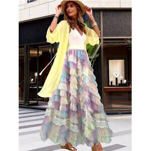 Colorful Fairycore Maxi Tulle Pastel Tiered Skirt